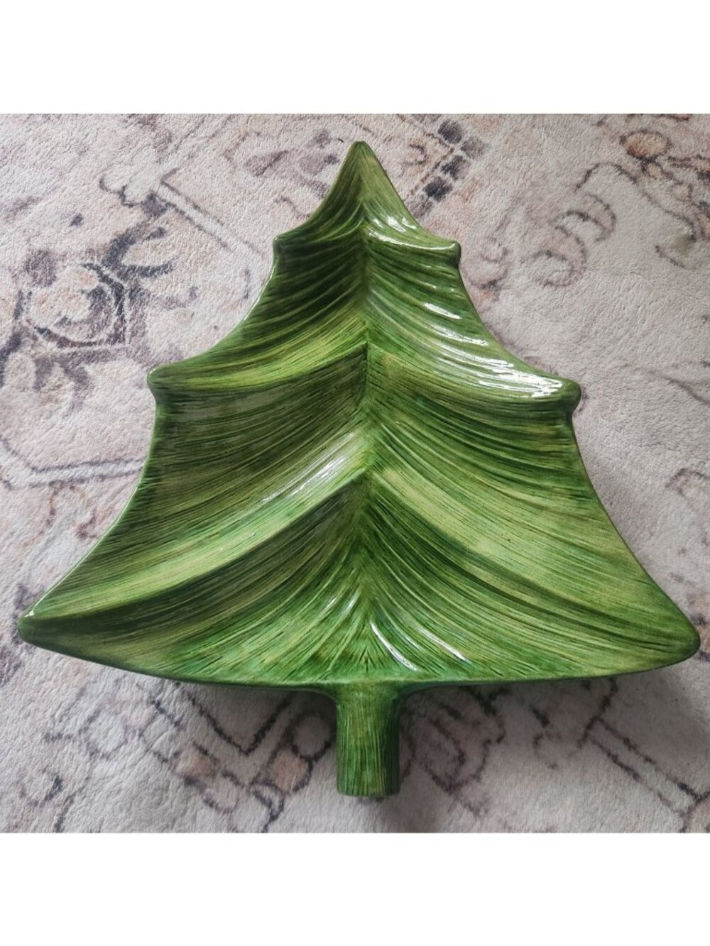 Vtg. S. Campbell Holland Mold Green Ceramic Christmas Tree Serving Tray